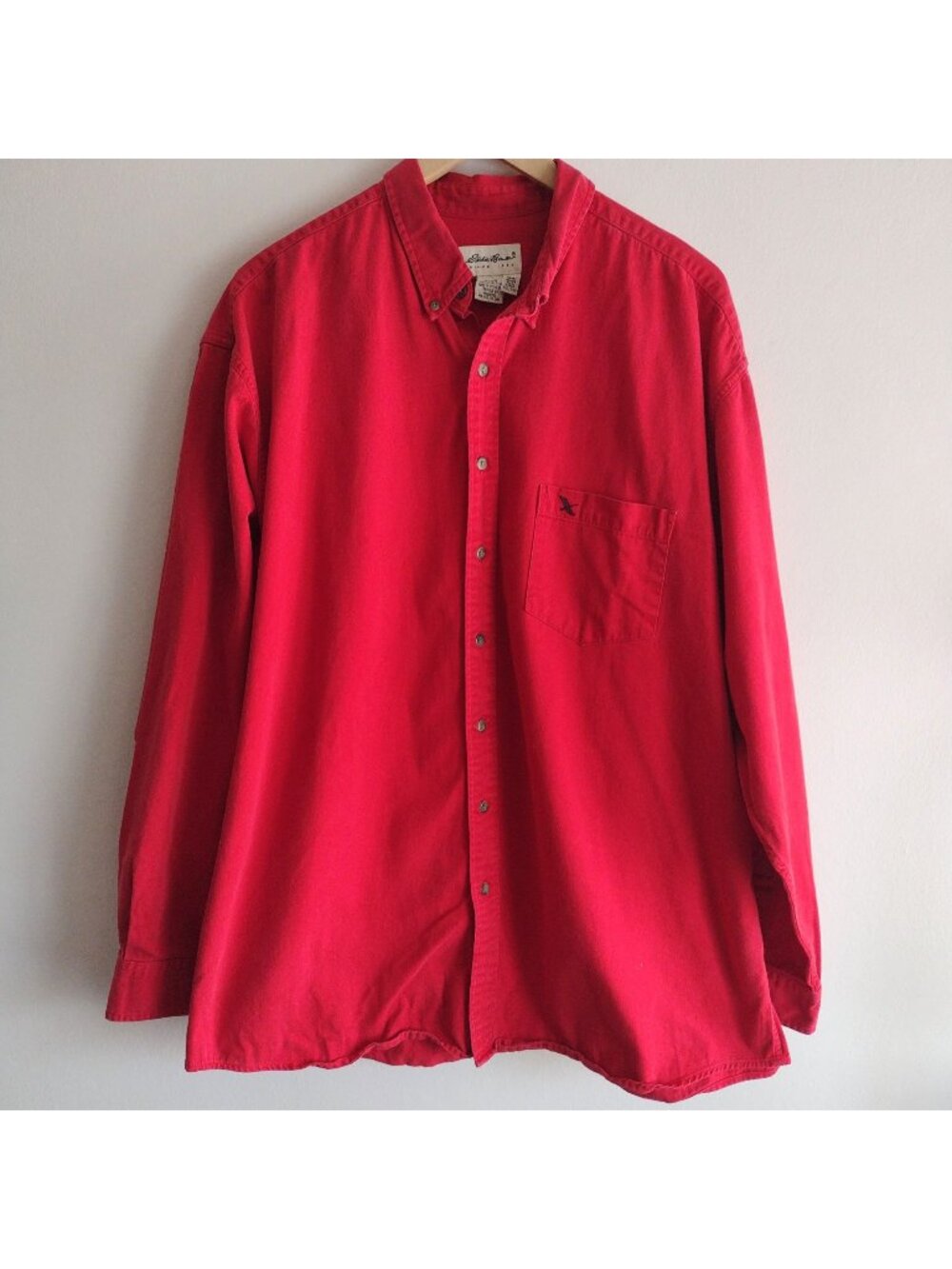 Eddie Bauer Red Shirt XXL Tall Vintage Cotton Twiil Rugged Outdoor Button Down